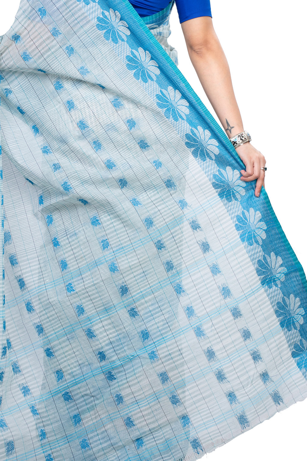 Sky Blue Pure Cotton KotkiTat Tant Saree (893)
